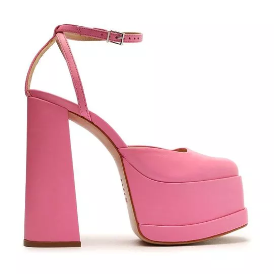 Sapato Meia Pata Em Couro- Rosa- Salto: 14cm- Schutz