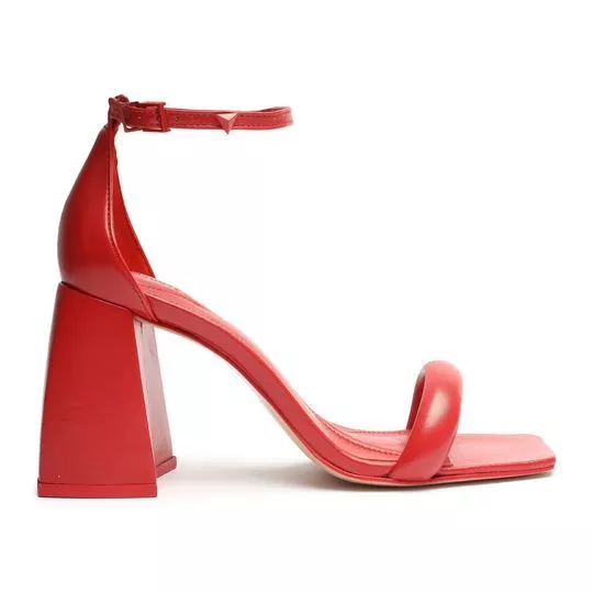 Sandália Em Couro Lisa- Vermelha- Salto: 9cm- Schutz