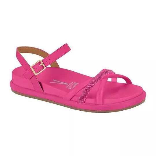 Sandália Rasteira Com Tiras Cruzadas- Pink- Vizzano