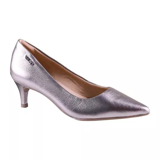 Scarpin Em Couro Metalizado- Prateado- VIA UNO