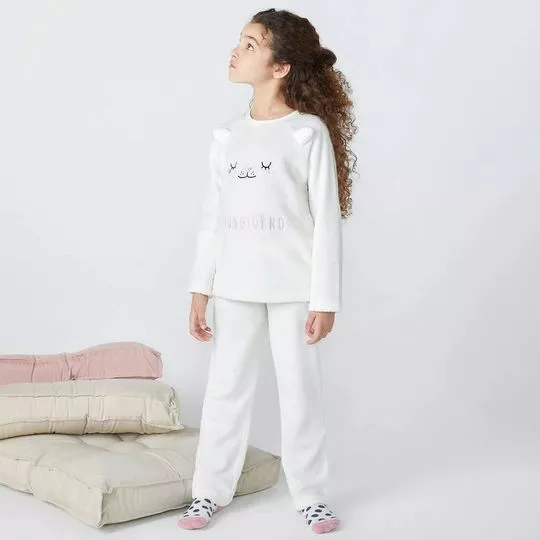 Pijama Urso Polar- Branco & Rosa Claro- Hering Kids