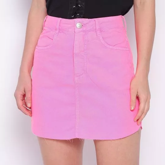 Saia Curta Em Sarja- Rosa Neon- ZINCO