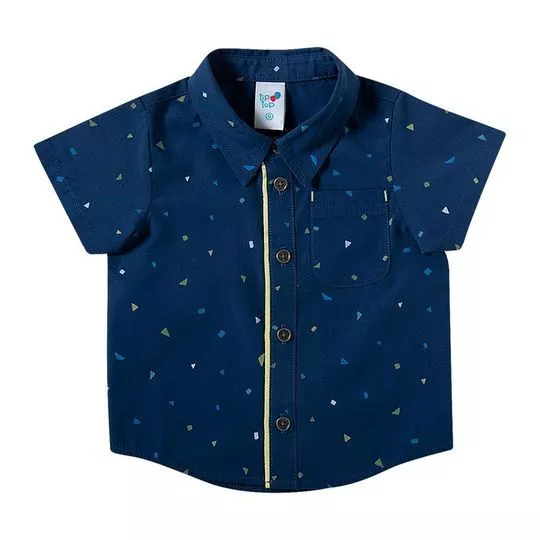 Camisa Geométrica- Azul Marinho & Verde Claro- Tip Top