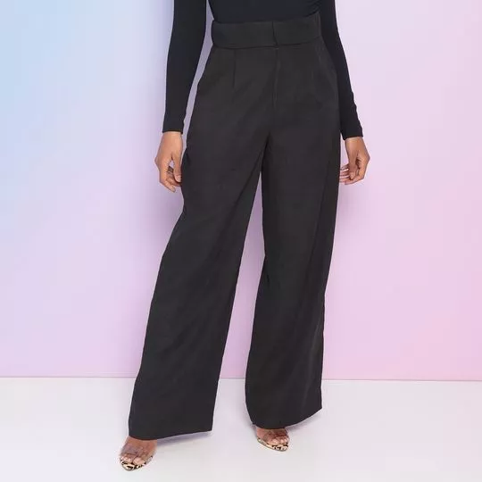 Calça Pantalona Com Bolsos- Preta- TNG