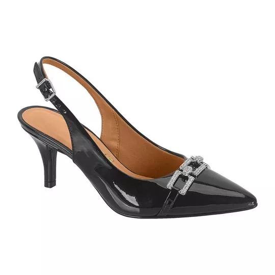 Slingback Envernizado- Preto- Salto: 6,86cm- Vizzano