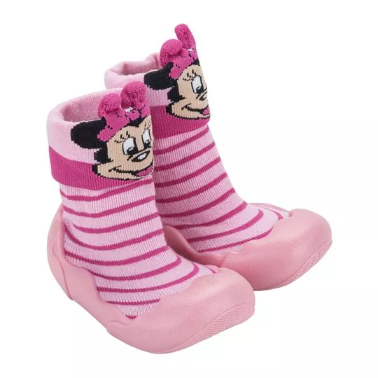 Par De Meias Com Solado Disney®- Rosa Claro & Rosa- Grendene