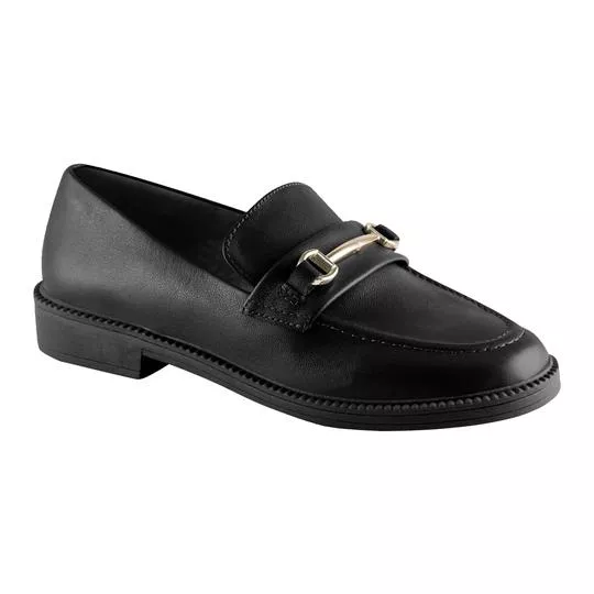 Loafer Em Couro- Preto- VIA UNO