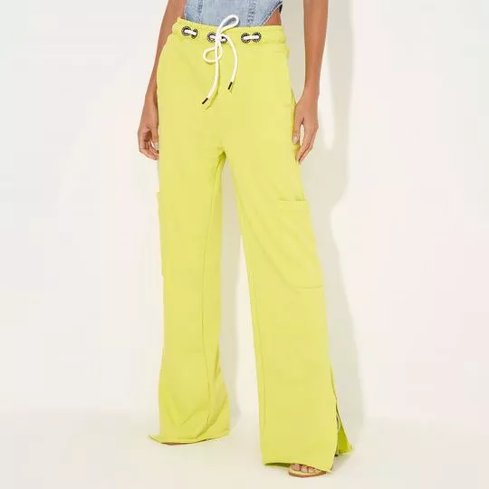 Calça Pantalona Em Moletom- Amarelo Claro