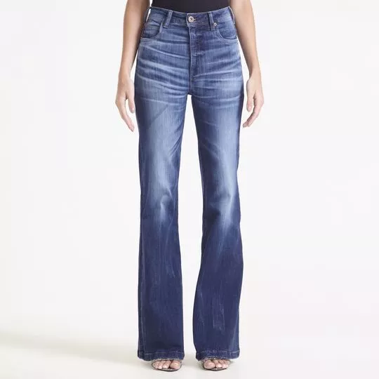 Calça Jeans Boot Cut Com Bolsos- Azul Escuro