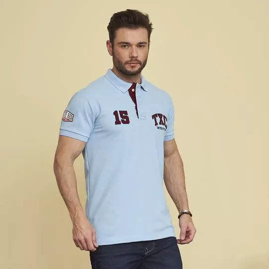 Polo Com Bordado- Azul Claro & Preta- TXC BRAND