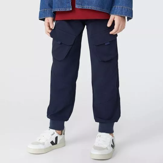 Calça Jogger Com Bolsos- Azul Marinho- HERING