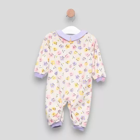 Macacão Em Pelúcia- Off White & Lilás- Mon Sucré