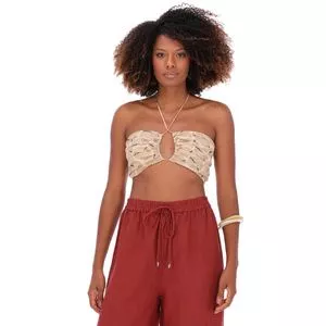 Top Com Recortes<BR>- Bege Claro & Preto<BR>- Animale