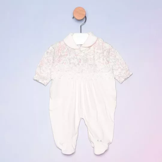 Macacão Floral- Off White & Rosa- Noruega