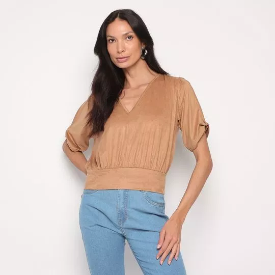 Blusa Aveludada- Bege- ZINCO