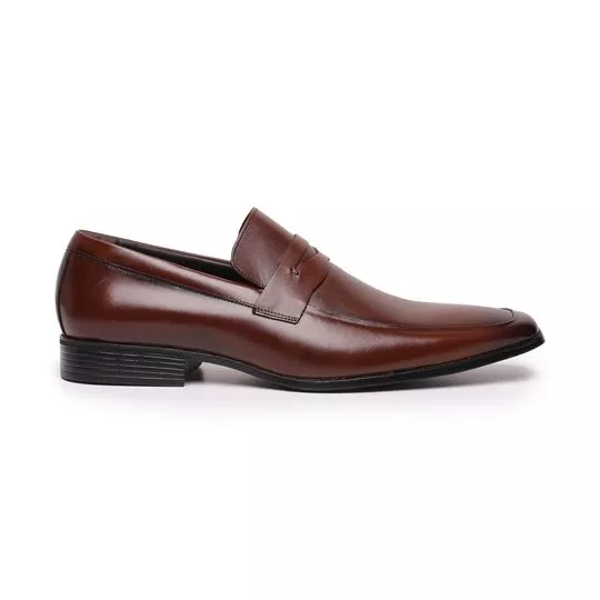 Loafer Em Couro- Marrom Escuro- Turunelli