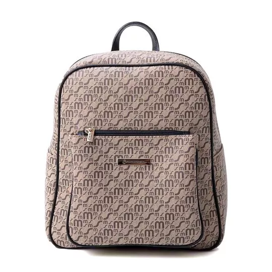Mochila Com Couro- Bege Escuro & Preta- 31x29x14cm- Santa Marinela