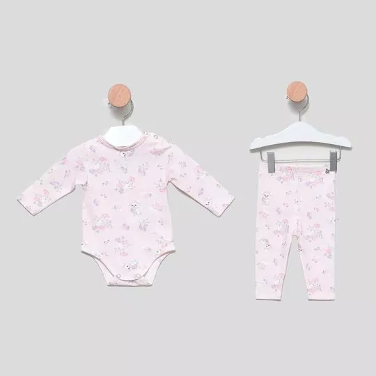 Conjunto De Body & Legging Floral- Rosa Claro & Rosa- PETIT CHERIE