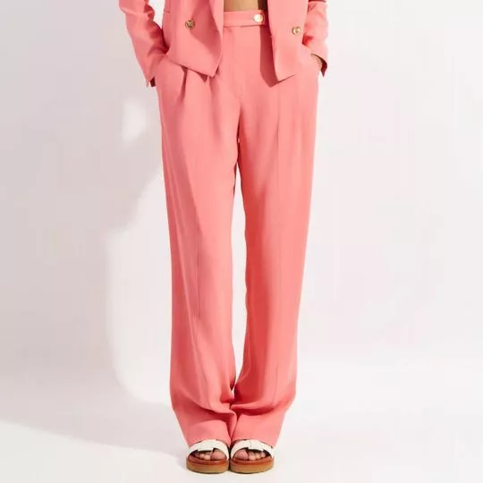 Calça Reta Com Recortes- Coral- NK Store