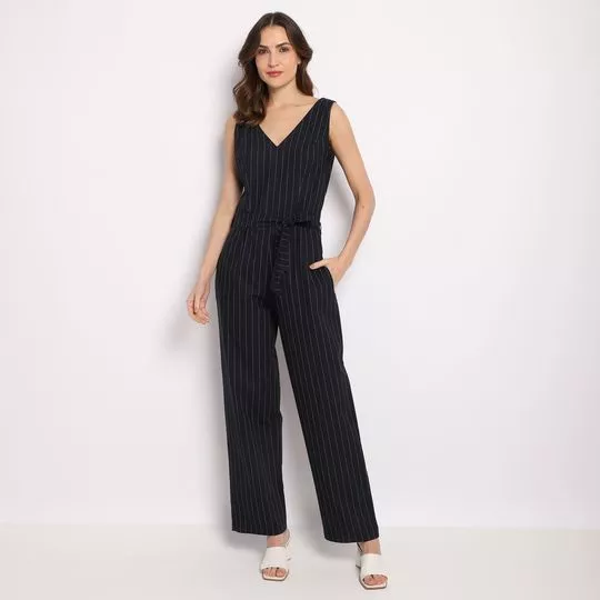 Macacão Pantalona Listrado- Preto- VIP RESERVA