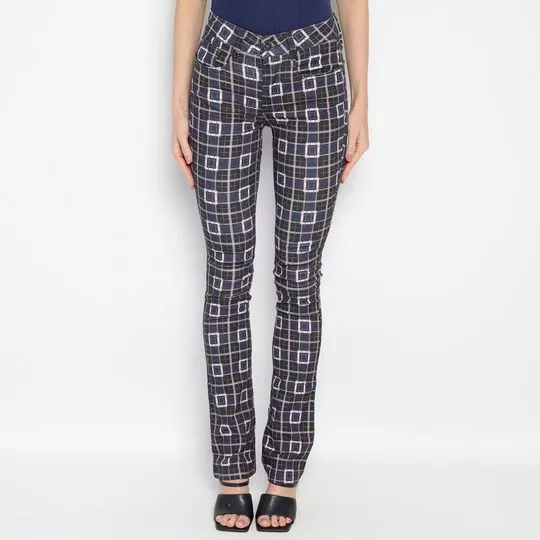 Calça Boot Cut Geométrica- Preta & Azul Marinho- My Favorite Things