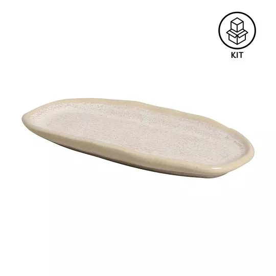 Jogo De Travessas Orgânico- Off White & Bege Claro- 4Pçs- Porto Brasil
