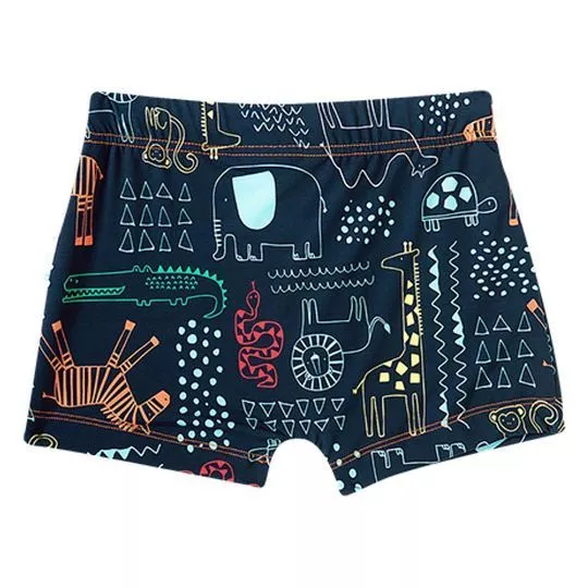 Short De Praia Animaizinhos- Azul Marinho & Azul Claro- Tip Top