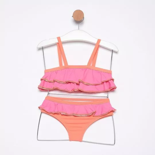 Biquíni Top Com Babados- Rosa & Laranja- PETIT CHERIE