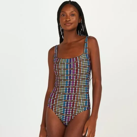 Body Cavado Pied De Poule- Preto & Vermelho- Triya