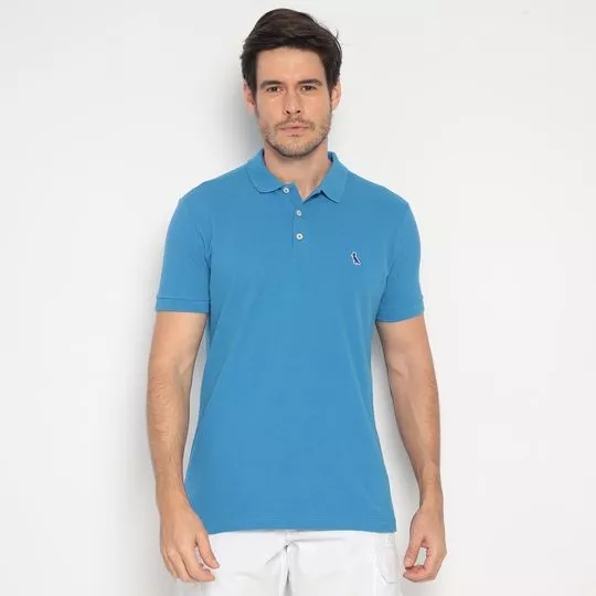 Polo Clássica Com Bordado- Azul & Azul Marinho- Reserva