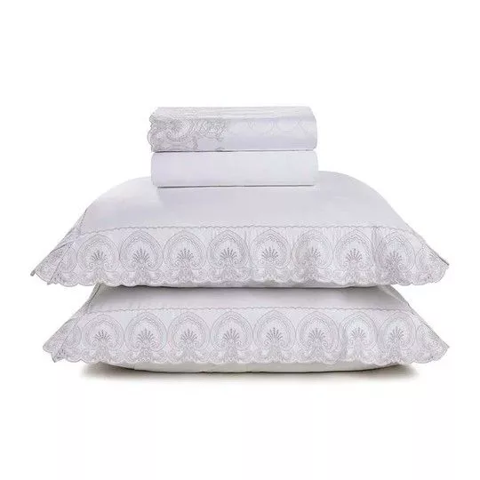 Jogo De Cama Signoria King Size- Branco & Cinza Claro- 4Pçs