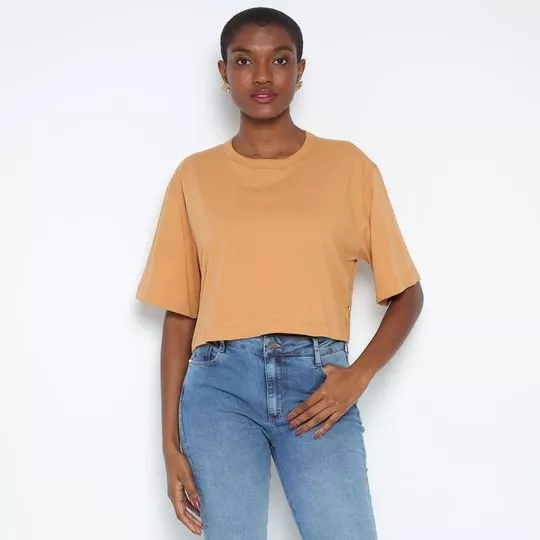 Camiseta Com Recortes- Laranja- Colcci