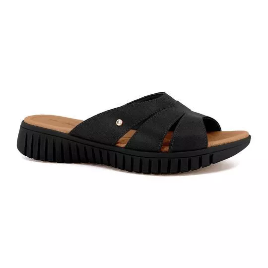 Tamanco Anabela Em Couro- Preto- Salto: 3,5cm- Usaflex