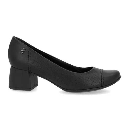 Sapato Em Couro- Preto- Salto: 5cm- Usaflex