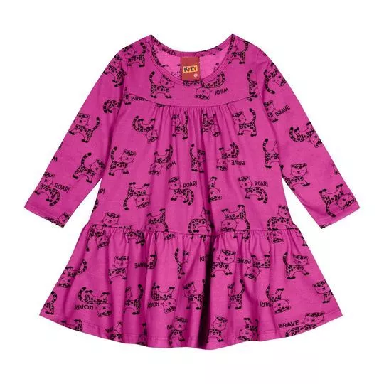 Vestido Oncinhas- Rosa Escuro & Preto- Kyly