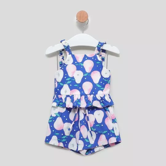 Conjunto De Blusa & Short Peras- Azul & Rosa Claro- PETIT CHERIE
