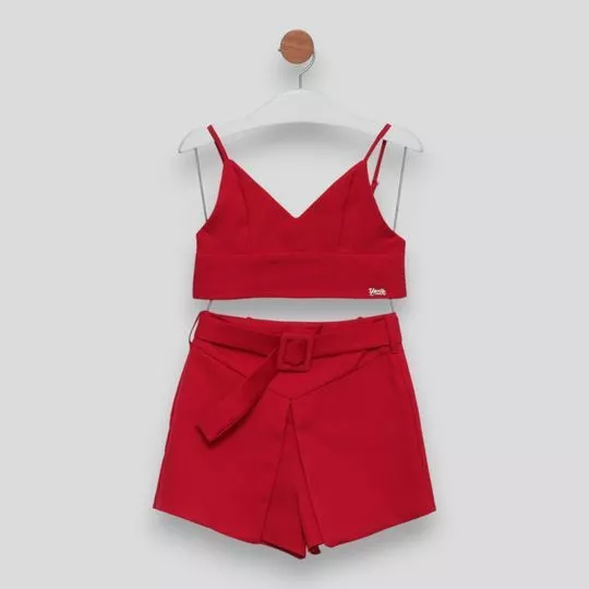 Conjunto De Top & Short Liso- Vermelho Escuro- Vanilla Cream