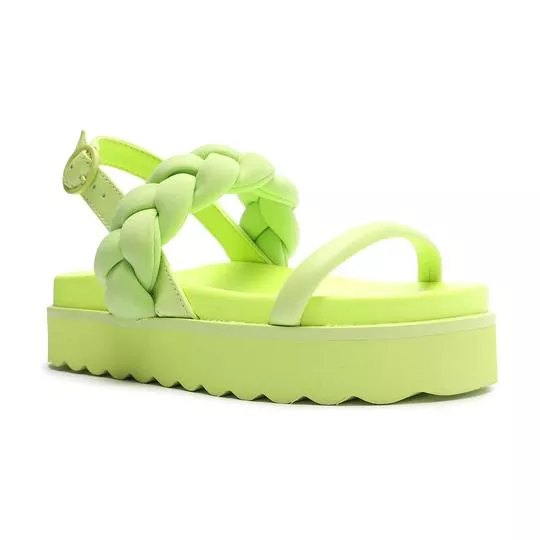 Sandália Flatform Com Tira Trançada- Verde Limão- Schutz