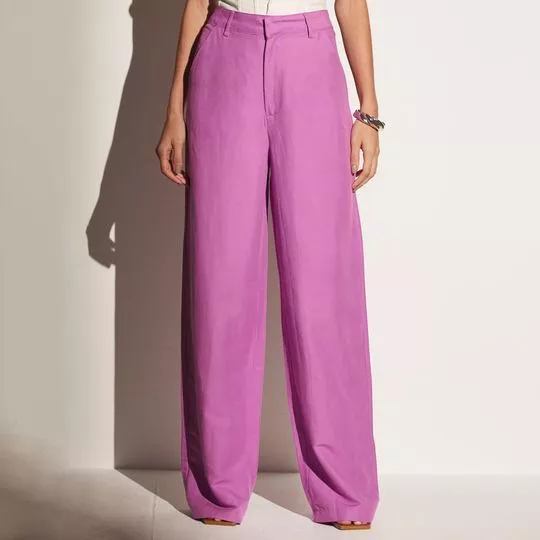 Calça Pantalona Em Linho- Roxa- Sommer