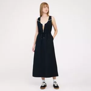 Vestido Longo Decote V<BR>- Preta<BR>- CLC