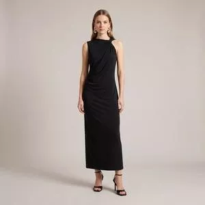 Vestido Midi Ombro Único<BR> - Preta<BR> - CLC