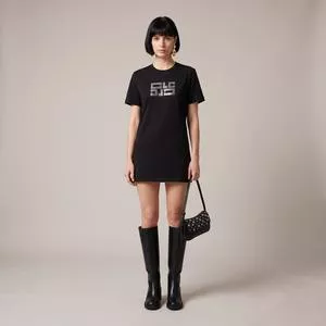 Vestido Estampa Frontal<BR> - Preta<BR> - CLC