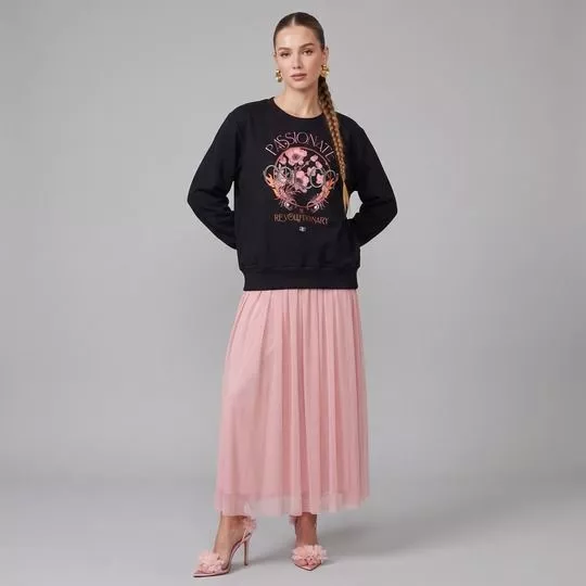 Blusão Moletom Estampa Frontal- Preta- Colcci