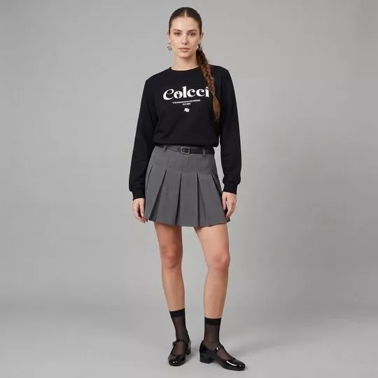 Blusão Moletom Estampa Frontal- Preta- Colcci