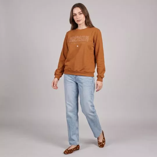 Blusão Moletom Estampa Frontal- Marrom- Colcci