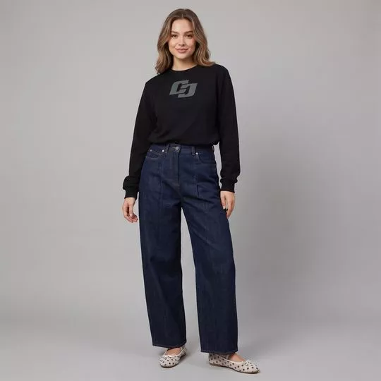 Blusão Moletom Estampa Frontal- Preta- Colcci