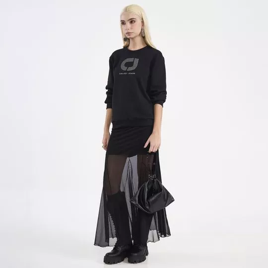 Blusão Com Aplicação- Preta- Colcci Jeans