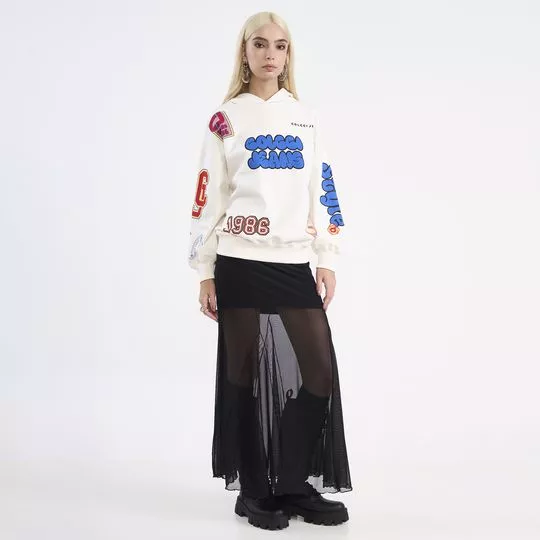 Blusão Moletom Com Capuz- Off White- Colcci Jeans