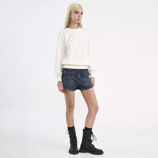 Blusão Moletom Com Aplicação- Off White- Colcci Jeans
