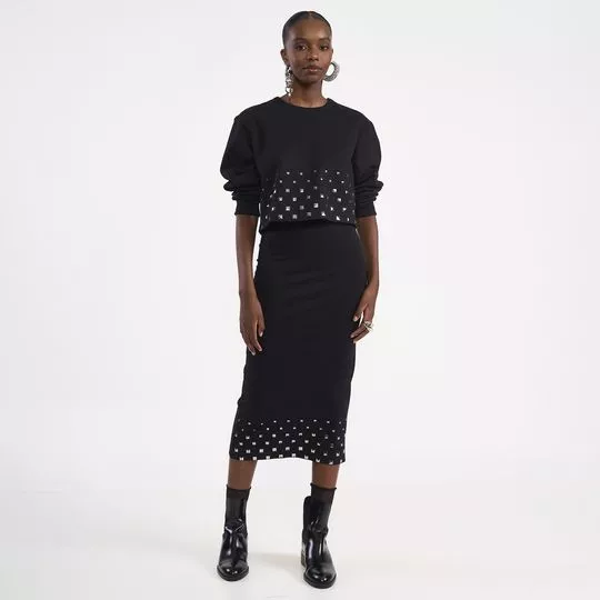 Blusão Moletom Com Aplicação- Preta- Colcci Jeans